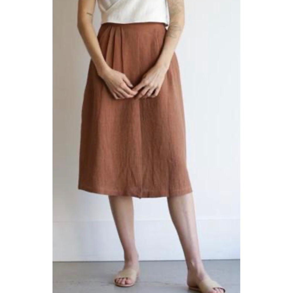 First Rite Rust Brown Textured Pleated Midi Skirt Pockets High Waist S
Linen‎ - Picture 2 of 11
